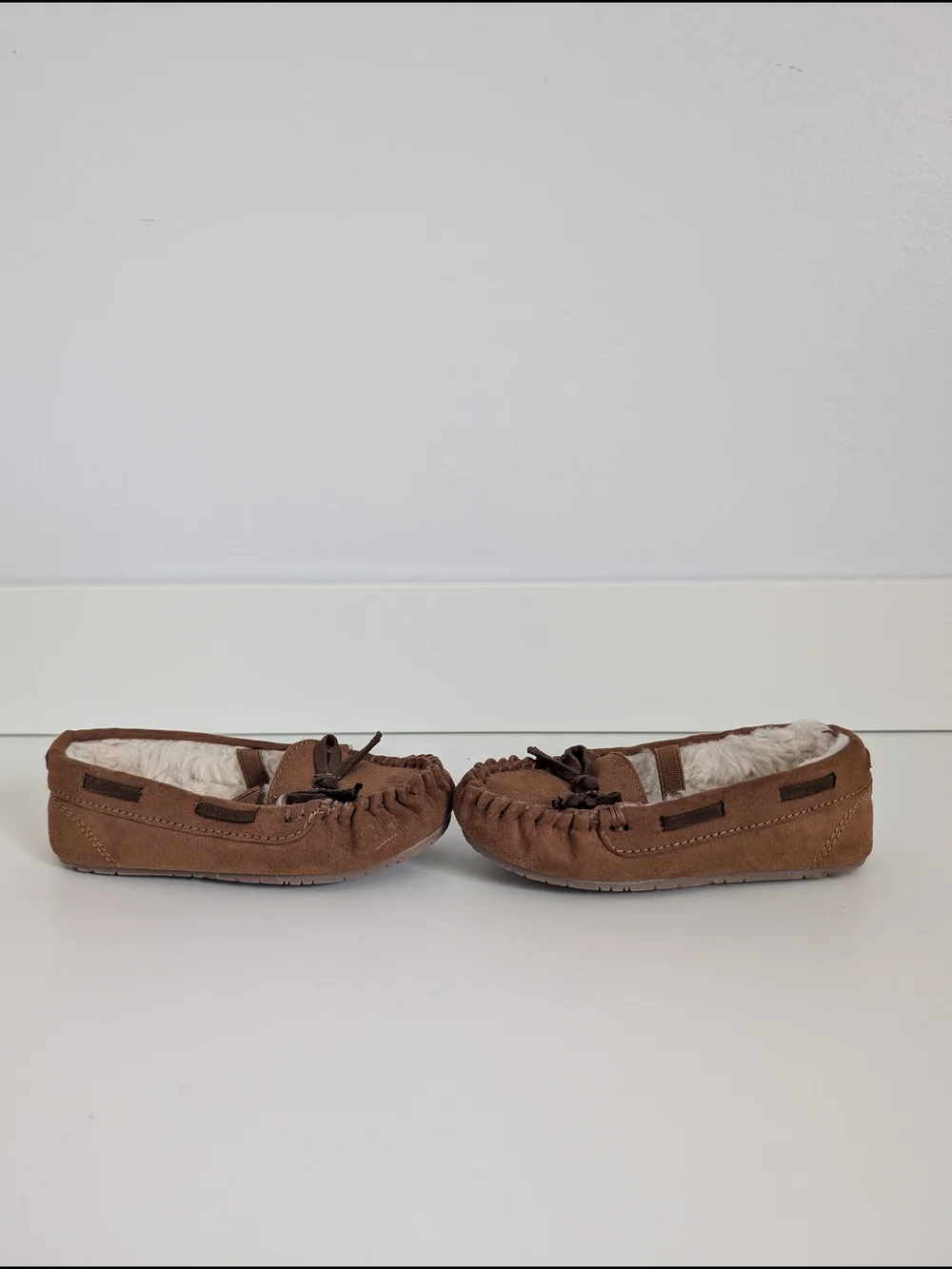 Cat & Jack Toddler Faux Suede Fuzzy-Lined Brown Moccasin Slippers 7/8